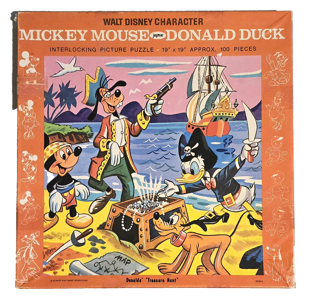 Vintage Walt Disney Mickey Mouse Donald Duck Jaymar 100-Piece Puzzle 19" x 19"